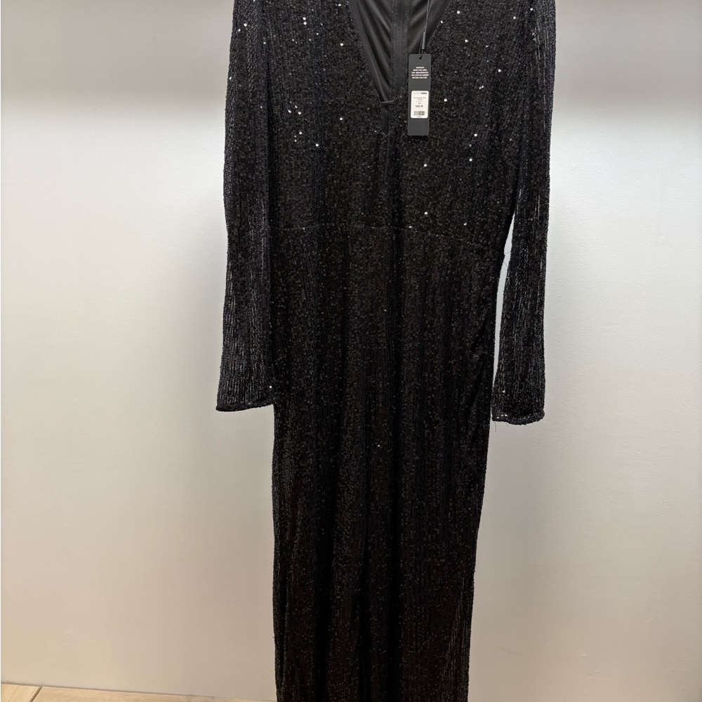 Fashion Nova Sparkling Black Long Jumpsuit with cowl back 2X